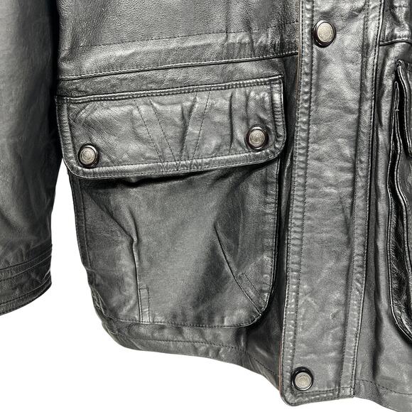 Stratojac Leather Parka Jacket Coat Men's Large Black Brown Hooded Heavy VT - Picture 14 of 16